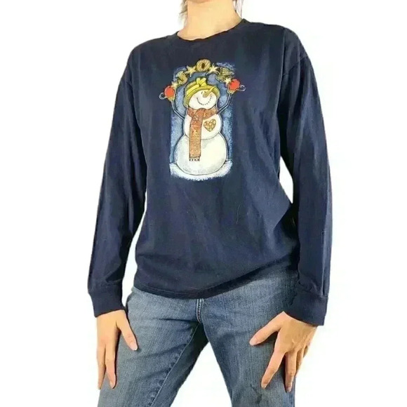 Authetic Classics Joy Holiday Christmas Snowman Long Sleeve Shirt - Picture 4 of 4